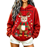 Cat peeking out of the Reindeer pet pocket Christmas hoodie